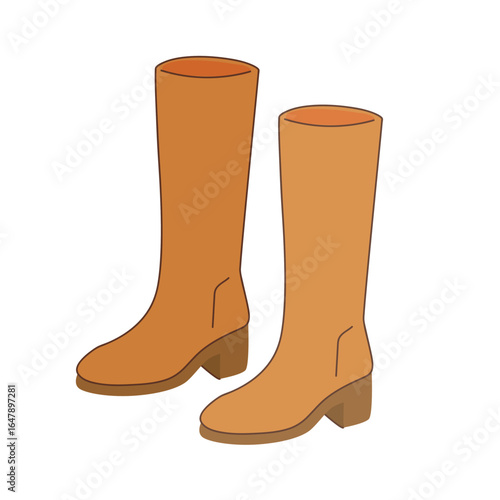 A pair of stylish orange knee-high boots with a block heel. The boots have a smooth texture and a modern design, suitable for fashion-forward outfits.