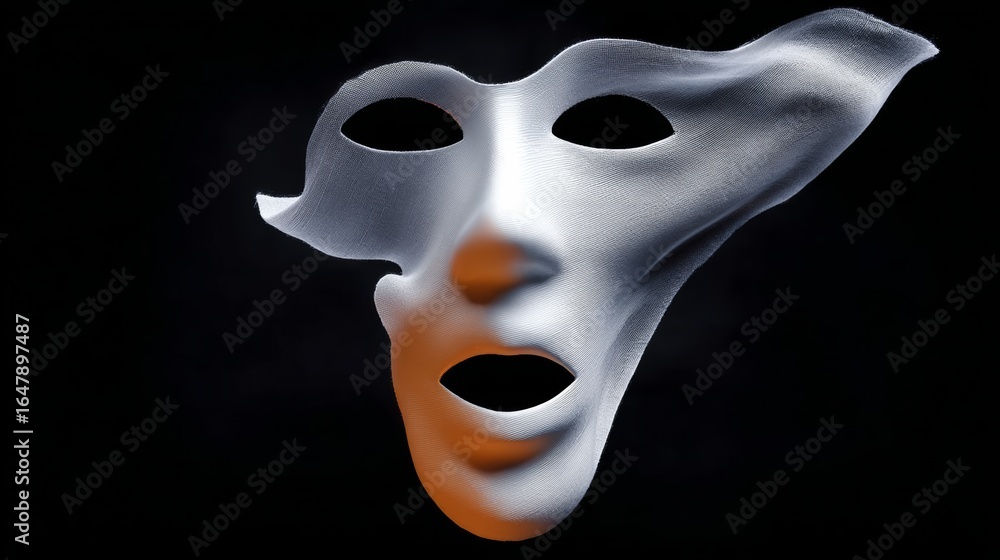 Naklejka premium Face with a mask on it. The mask is white and orange. The face is black