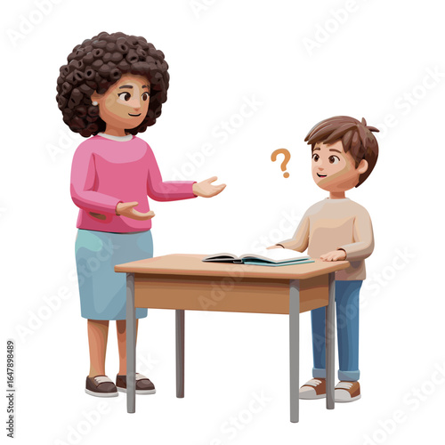 Teacher teaching student, 3D Cartoon style illustration, White Background