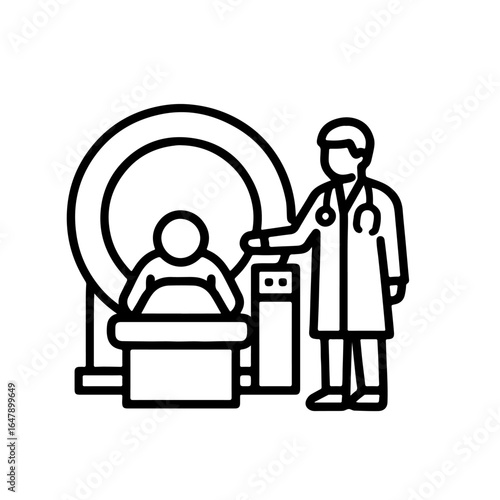 Line icon doctor at CT scanner vector on white background
Vector line icon on white background