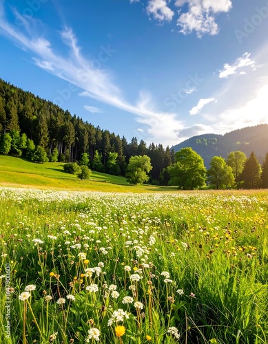Fototapeta Naklejka Na Ścianę i Meble -  A beautiful meadow under a summer sky