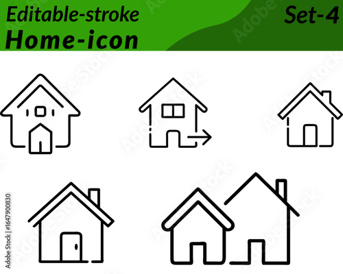 Home icon featuring a simple, modern house design with a roof, door, and windows. Styled in clean lines and minimal colors, perfect for real estate, property, housing apps, and home-related projects.