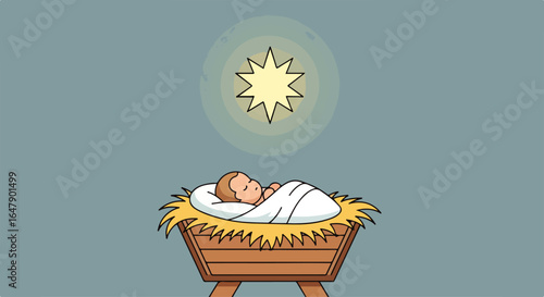 Cartoon Illustration of Baby Jesus in Manger