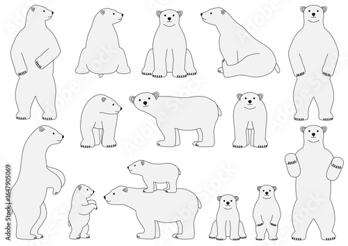 色々な白熊のイラストのセット_主線あり
