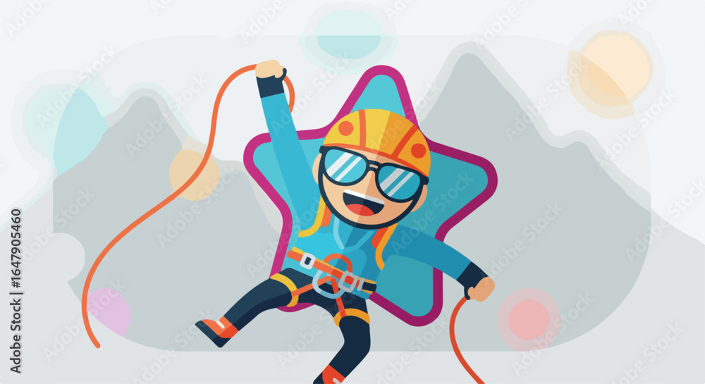 Fototapeta premium Cartoon Climber with Helmet and Harness Illustration