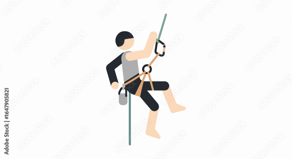 Obraz premium Simplified Climber Ascending Rope with Gear Illustration