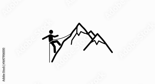 Mountain Climber Stick Figure Ascending Peak with Rope