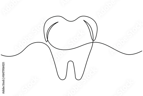 Tooth and teeth continuous one line drawing minimalist smile healthy dental  vector illustration