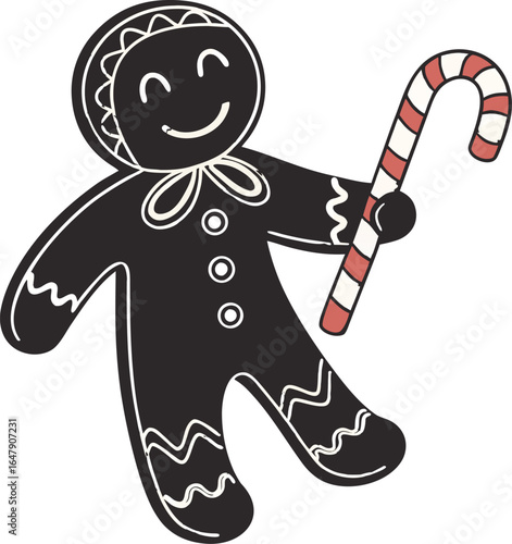 A funny cartoon boy dressed as a Christmas elf with a gift is a fun winter illustration drawing
