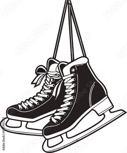 A new pair of white leather ice skates with a shiny blade on a white background