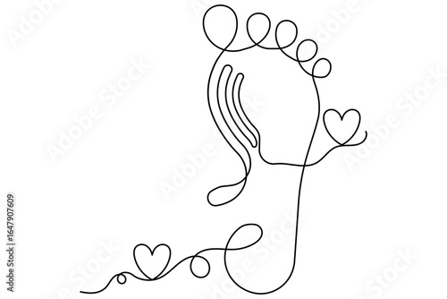 Foot sole continuous one line art continuous drawing and minimalist style isolate outline vector illustration