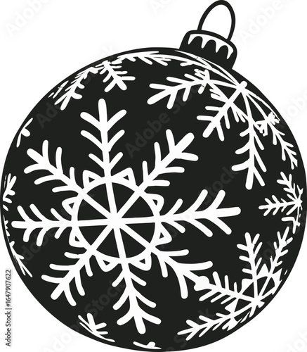 Shiny blue glass Christmas ball ornament with snowflake illustration is a perfect holiday decoration for the winter season