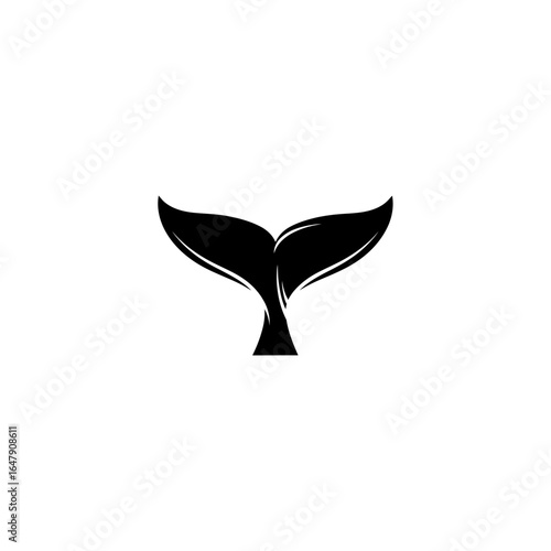 Isolated black whale tail fluke silhouette on a clean white background view