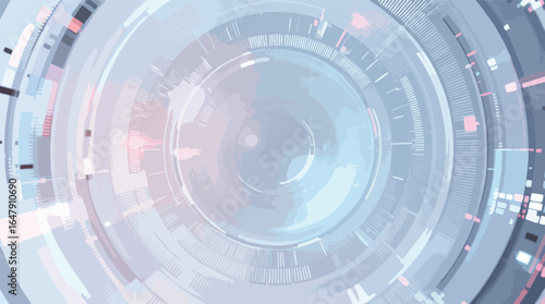 Futuristic Circular Interface with Abstract Geometric Patterns and Soft Colors vector illustration.