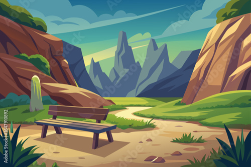 Realistic Simple Ancient Garden Bench