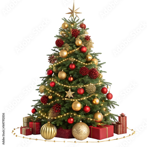 Christmas Tree with Ornaments isolated on transparent background