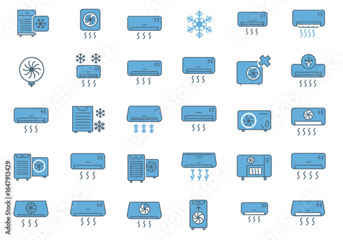 Collection of Air Conditioning Unit Icons Representing Cooling and Heating Systems for Climate Control in Buildings and Homes