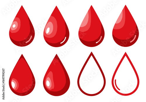 Visual Representation of Blood Drop Levels Indicating Different States of Blood Volume or Health Status in Medical Illustrations and Health Education Materials