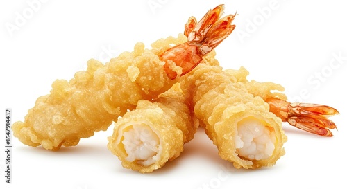 Delicious Golden Crispy Tempura Shrimp Appetizer Isolated on White Background for Culinary Themes