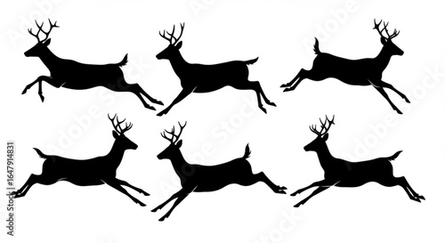 Set of deer's running silhouette graphic vector on white background