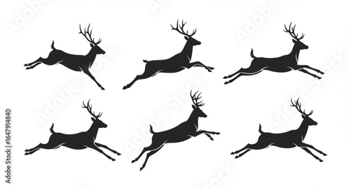 Set of deer's running silhouette graphic vector on white background