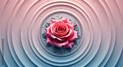 Elegant rose blossom with concentric circles creates a vibrant, loving, and harmonious design for modern backgrounds and romantic cards