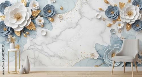 Stunning marble wall with elegant floral accents perfect for modern interiors and creative design projects, a beautiful texture backdrop