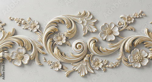 Elegant floral scrollwork with gold accents adds sophisticated charm to interior design projects with a touch of classic beauty and grace