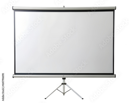 Portable projector screen on tripod stand isolated on transparent background