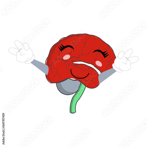 Vector illustration of cute cartoon brain mascot in various fun and expressive poses. Expressive Brain Illustration