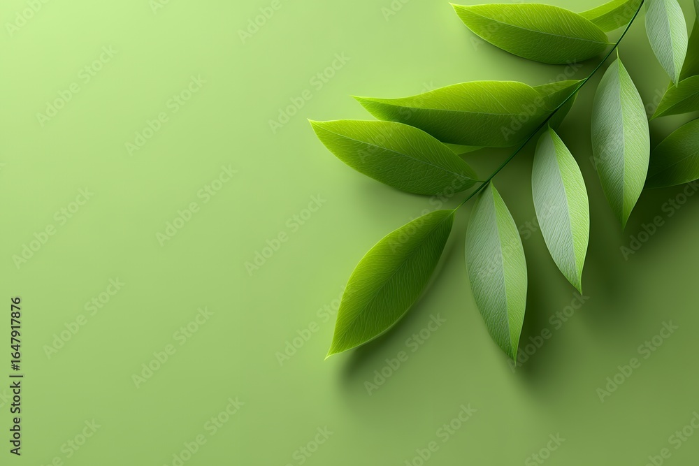 Fototapeta premium Fresh Green Leaves Arranged in a Bright Horizontal Layout