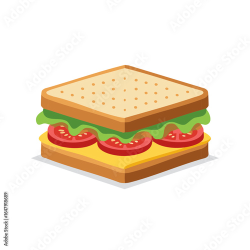 Classic cheese and tomato sandwich illustration in isometric view with lettuce