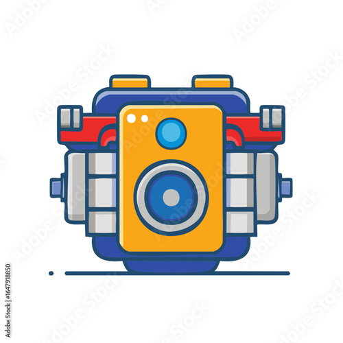 Stylized Machine Engine with Gears and Colorful Components in Isolated Vector Illustration