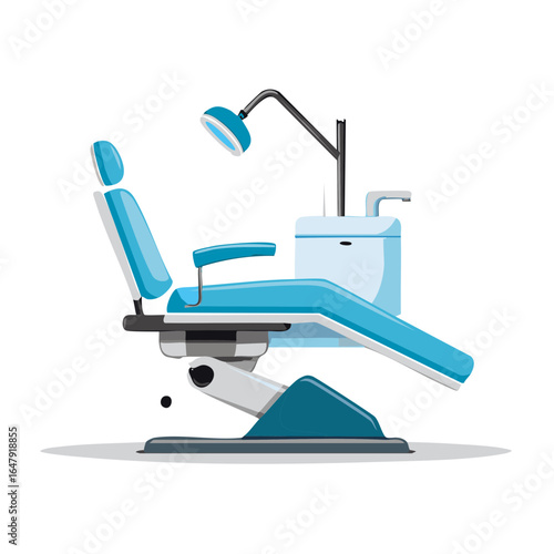 Modern blue dental chair with examination light and sink unit for dental care