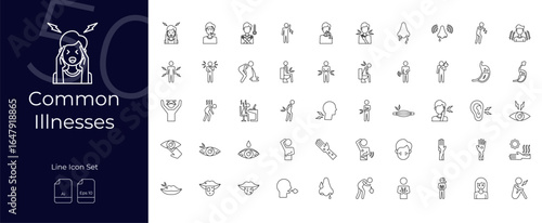 Common Illnesses Line Editable Icons set. Vector illustration in modern thin line style of Common Illnesses icons: illness, disease, allergy, etc