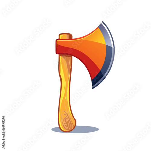 Colorful cartoon axe with wooden handle vector illustration