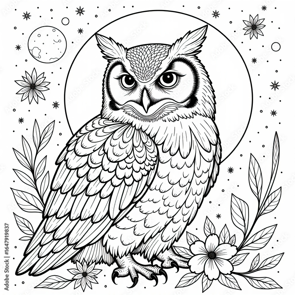Obraz premium Owl, coloring page illustration for kids