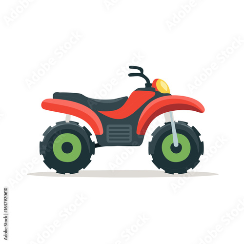 Red all terrain vehicle ATV quad bike in a flat cartoon style vector illustration