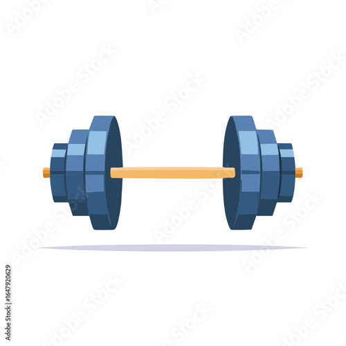 Vector illustration of a cartoon blue barbell for fitness training and bodybuilding.