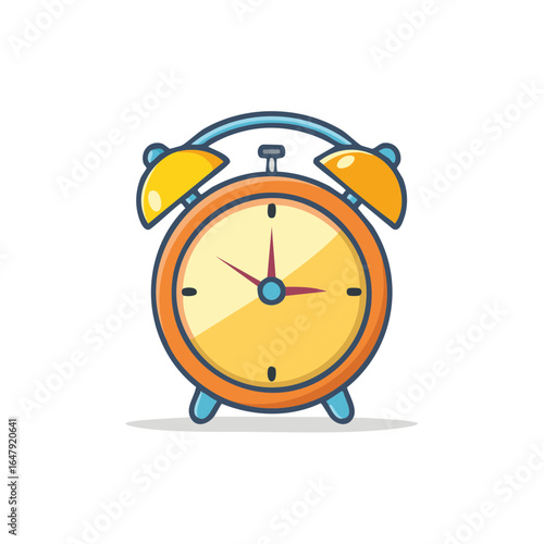 Cartoon Style Yellow and Orange Alarm Clock with Bell Illustration