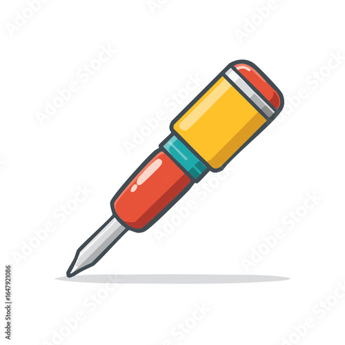 Illustration of a detailed cartoon soldering iron with yellow and red handle