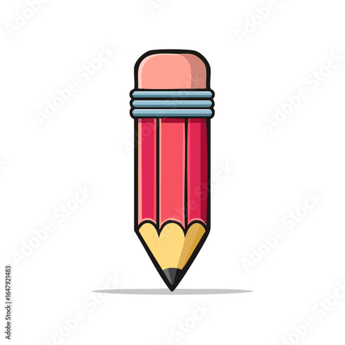Cartoon Illustration of a Pencil with Eraser, Education Concept