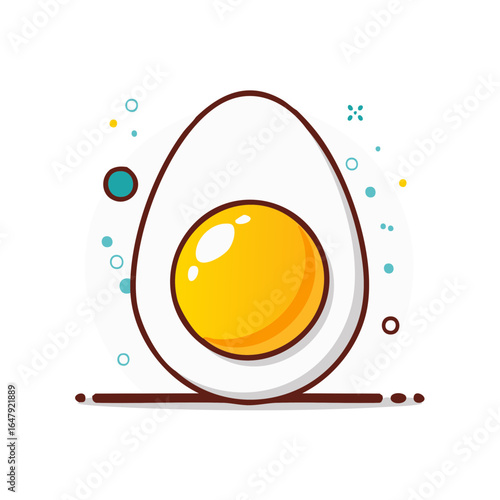 Cute cartoon illustration of a halved boiled egg with a bright yellow yolk