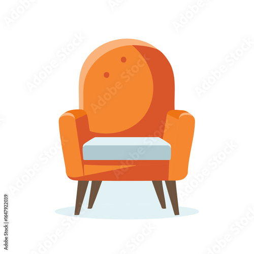 Cozy orange armchair with blue cushion comfortable stylish modern living room furniture illustration