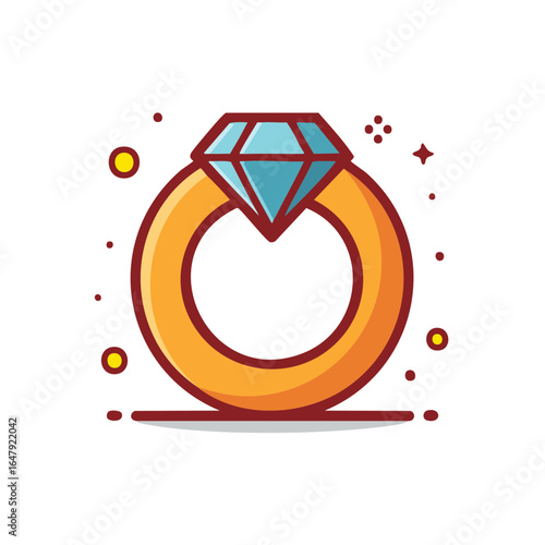 Cartoon illustration of a diamond ring, engagement ring with gemstone