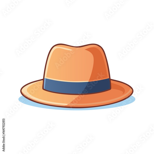 Stylish orange fedora hat with a blue ribbon vector illustration