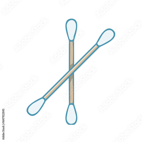 Illustration of Two Cotton Swabs or Buds for Cleaning or Hygiene Purposes