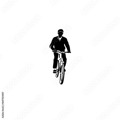 Black Biker Icon – Front View Cycling Silhouette on White Background