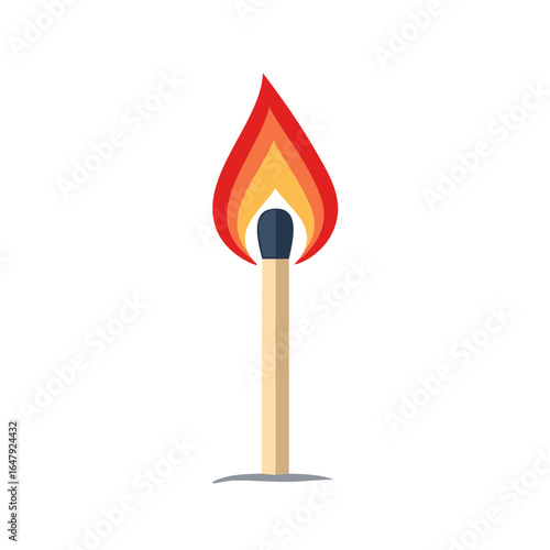 Burning Matchstick with Bright Flame, Fire Safety Concept, Ignition Source Illustration