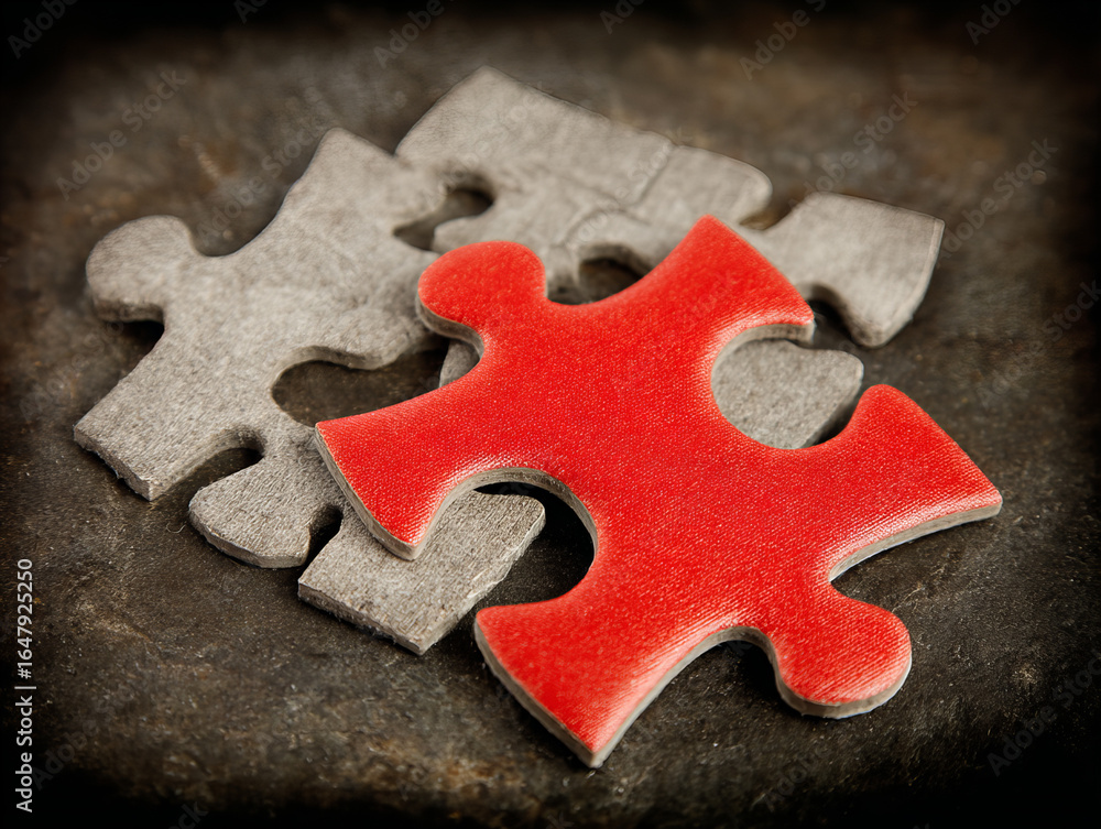 Fototapeta premium Colorful puzzle pieces on a dark surface highlight creativity and problem-solving in a cozy home environment